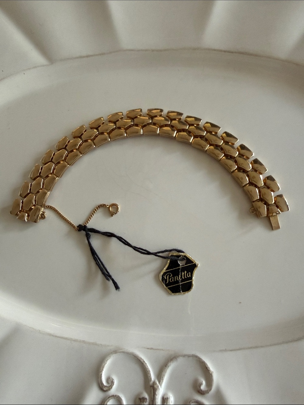 Vintage Gold Toned Panetta 6 3/4” Bracelet With Safety Chain NEW with Tag